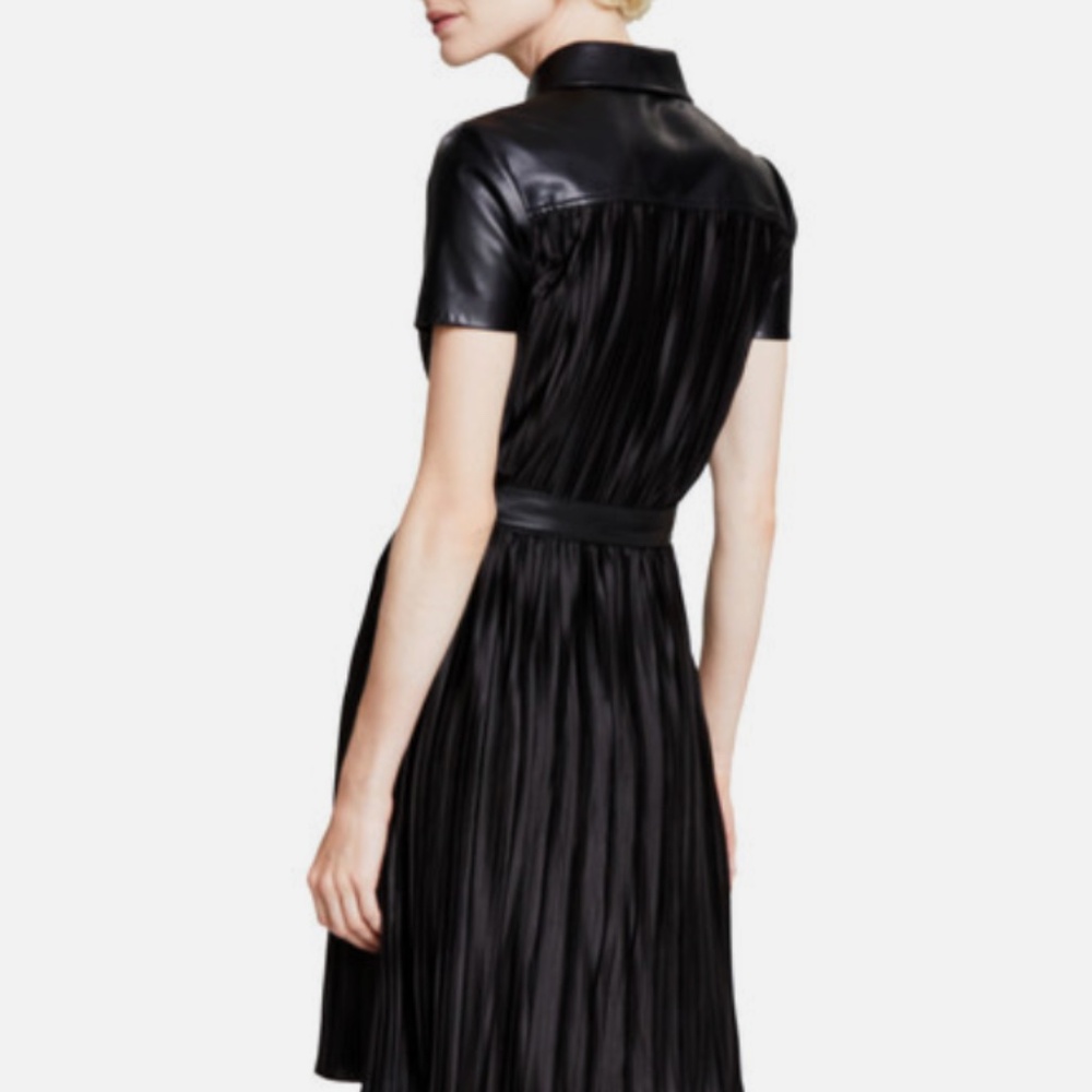 DKNY Black Faux Leather Belted Dress Work Office Size 6 New - Picture 4 of 7